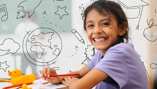 Child learning with concepts, practice and solutions from one of the best school chains in India - Orchids The International School