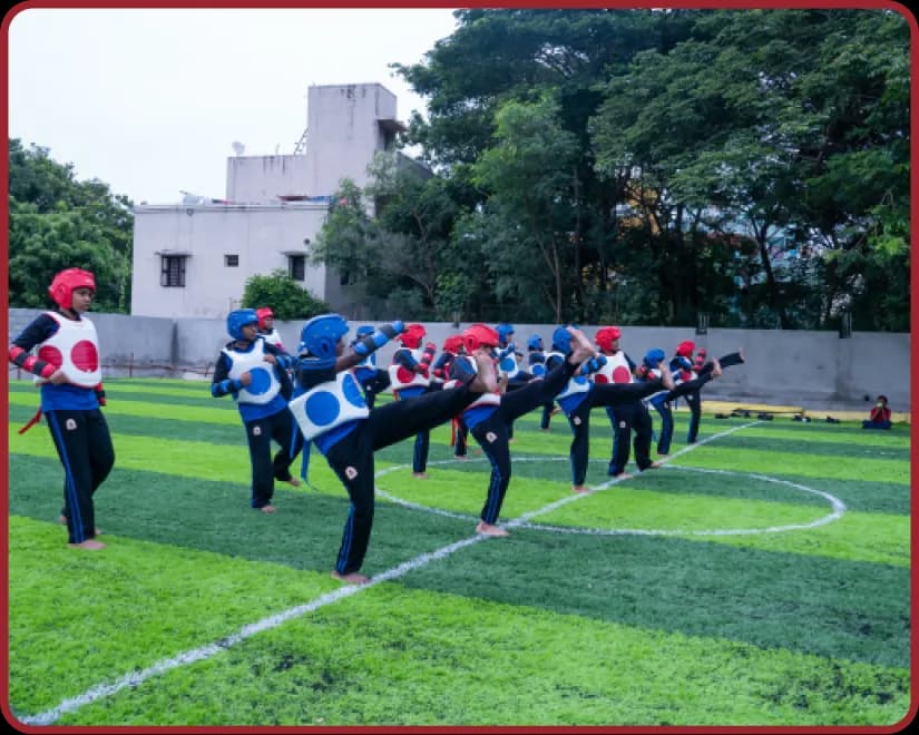 Students practicing Taekwondo at Orchids, The International School, Manapakkam