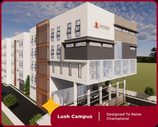 Lush campus of Orchids International School, Makali, Bangalore, features modern amenities and green surroundings.