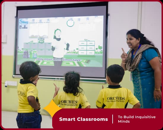 Smart classrooms at Orchids SiraGate, the best school in Tumkur, enhance student engagement.