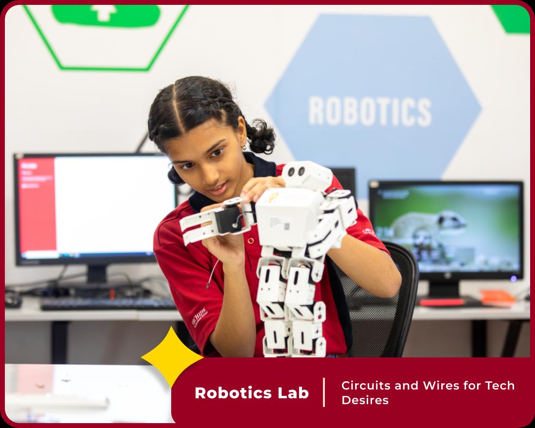 Students working on robotics at Orchids International School, one of the top 10 CBSE schools.