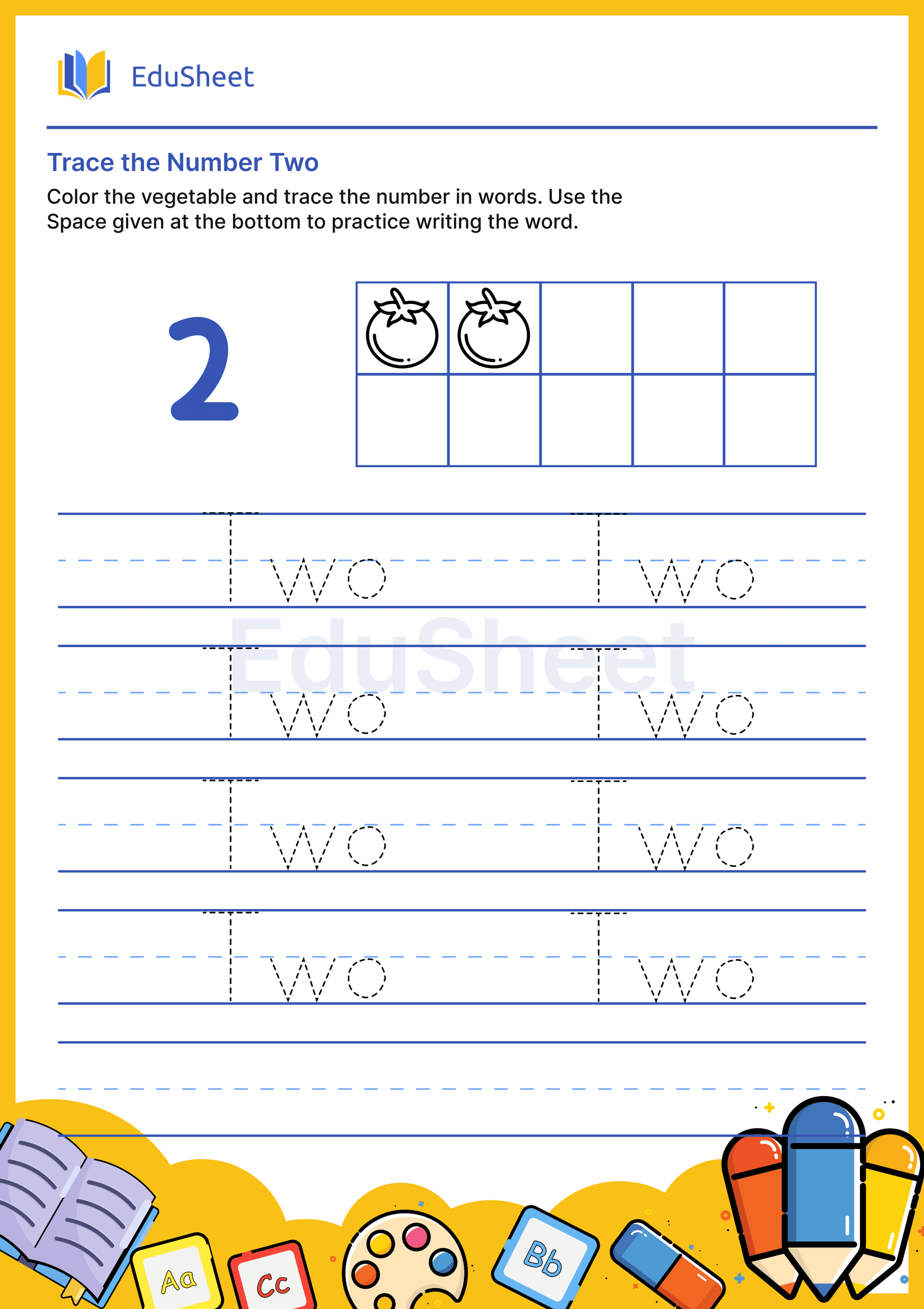 Trace vegetables Numbers in Word "Two"