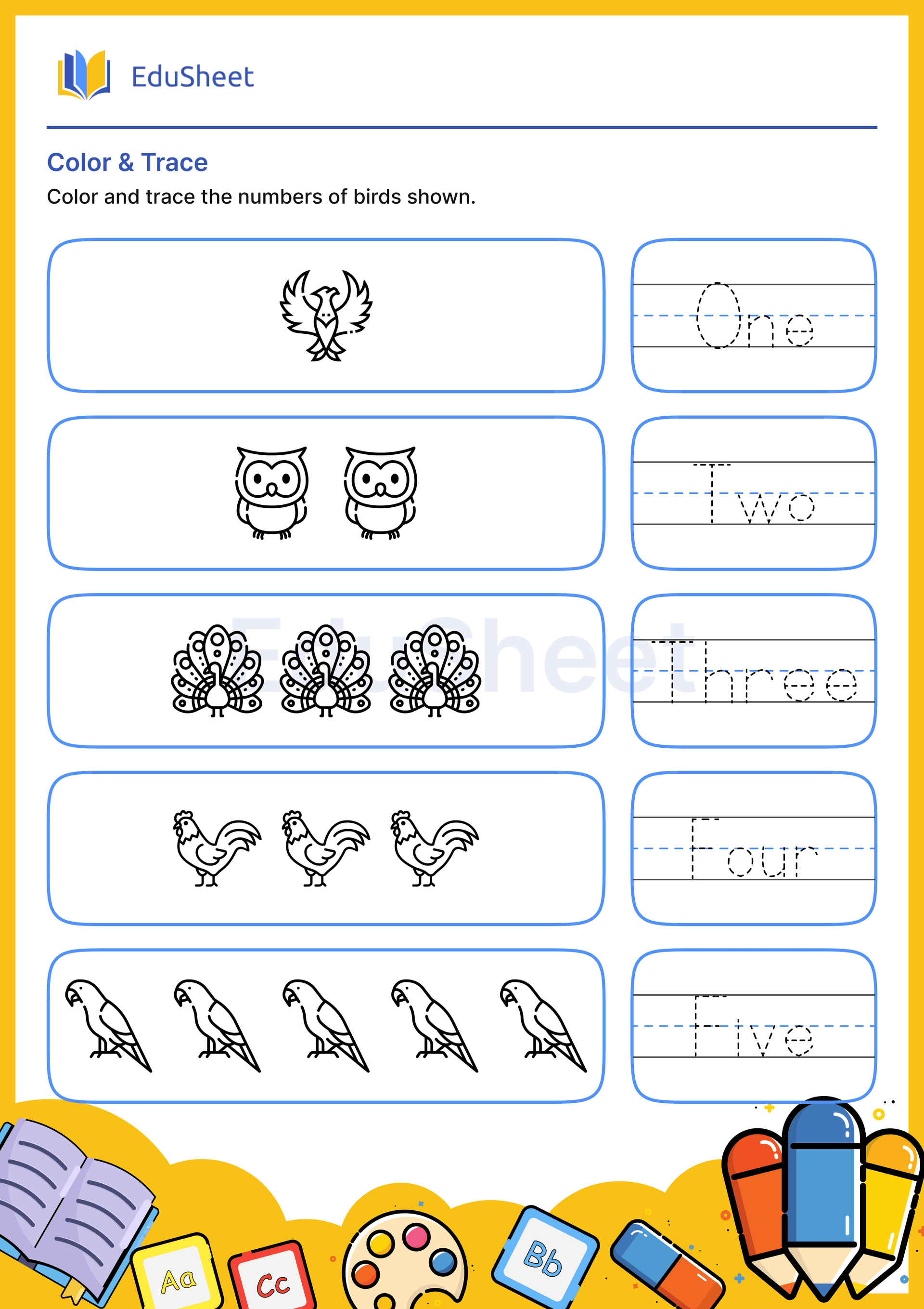 Color Birds and Trace Words 6