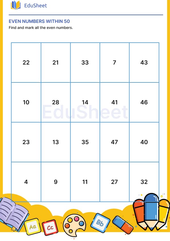 even numbers within 50