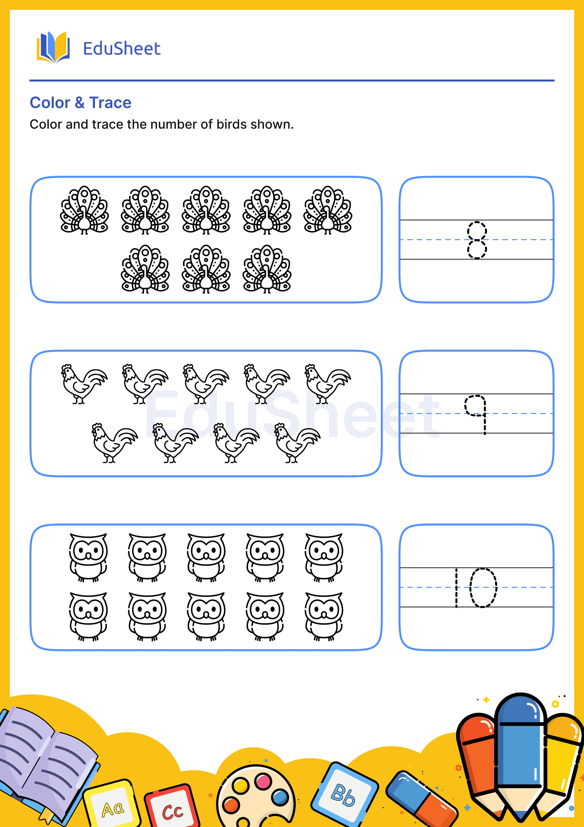 Color Birds and Trace Numbers 25