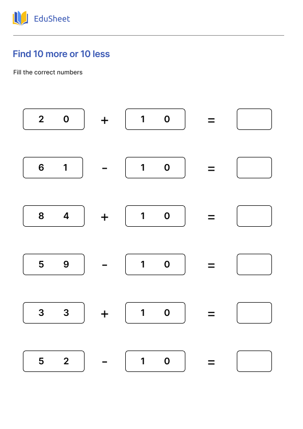 Find 10 more or 10 less