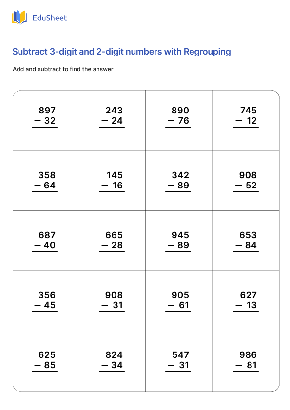 Subtract 3-digit and 2-digit numbers with Regrouping