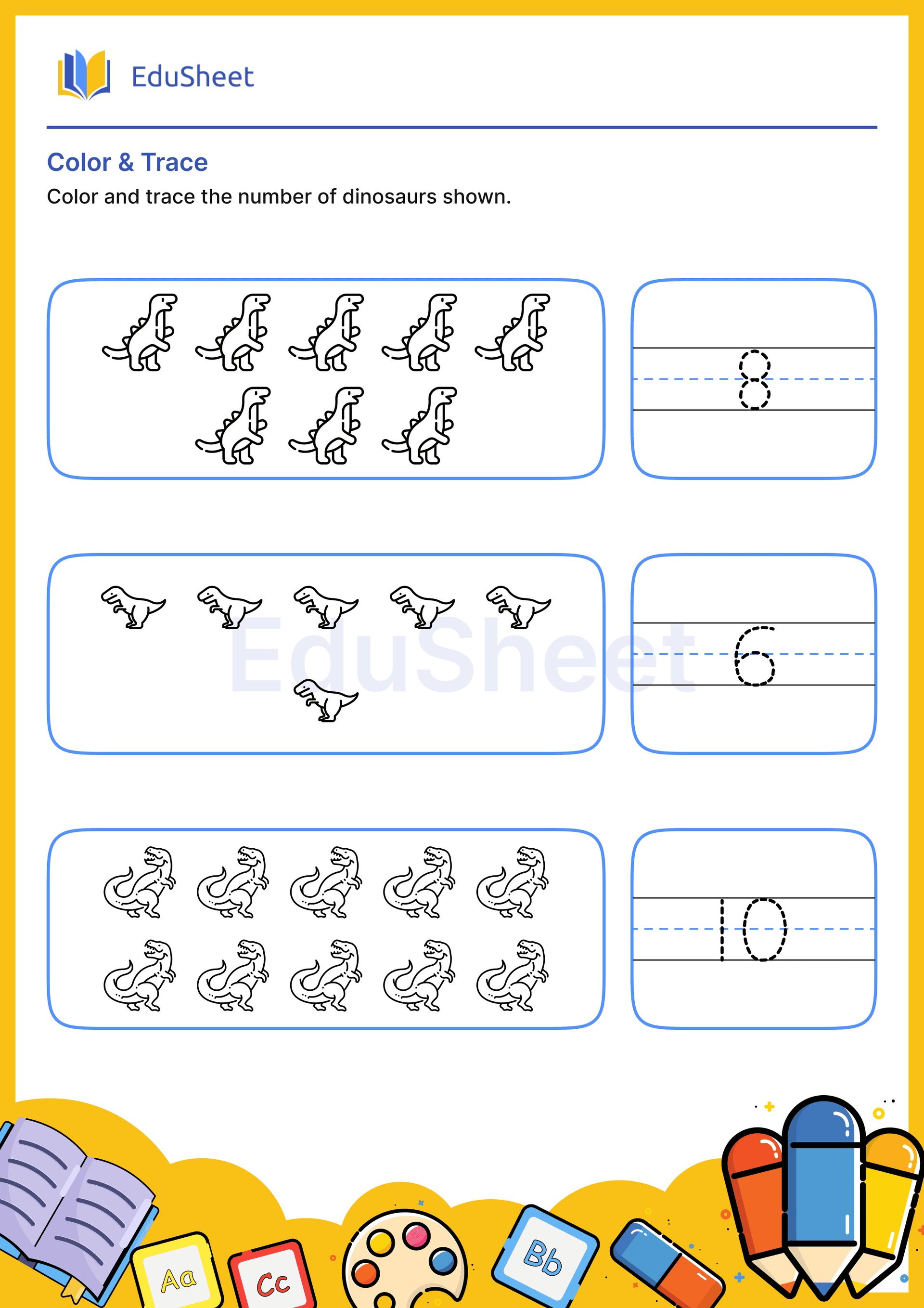 Color Dinosaurs and Trace Numbers 24