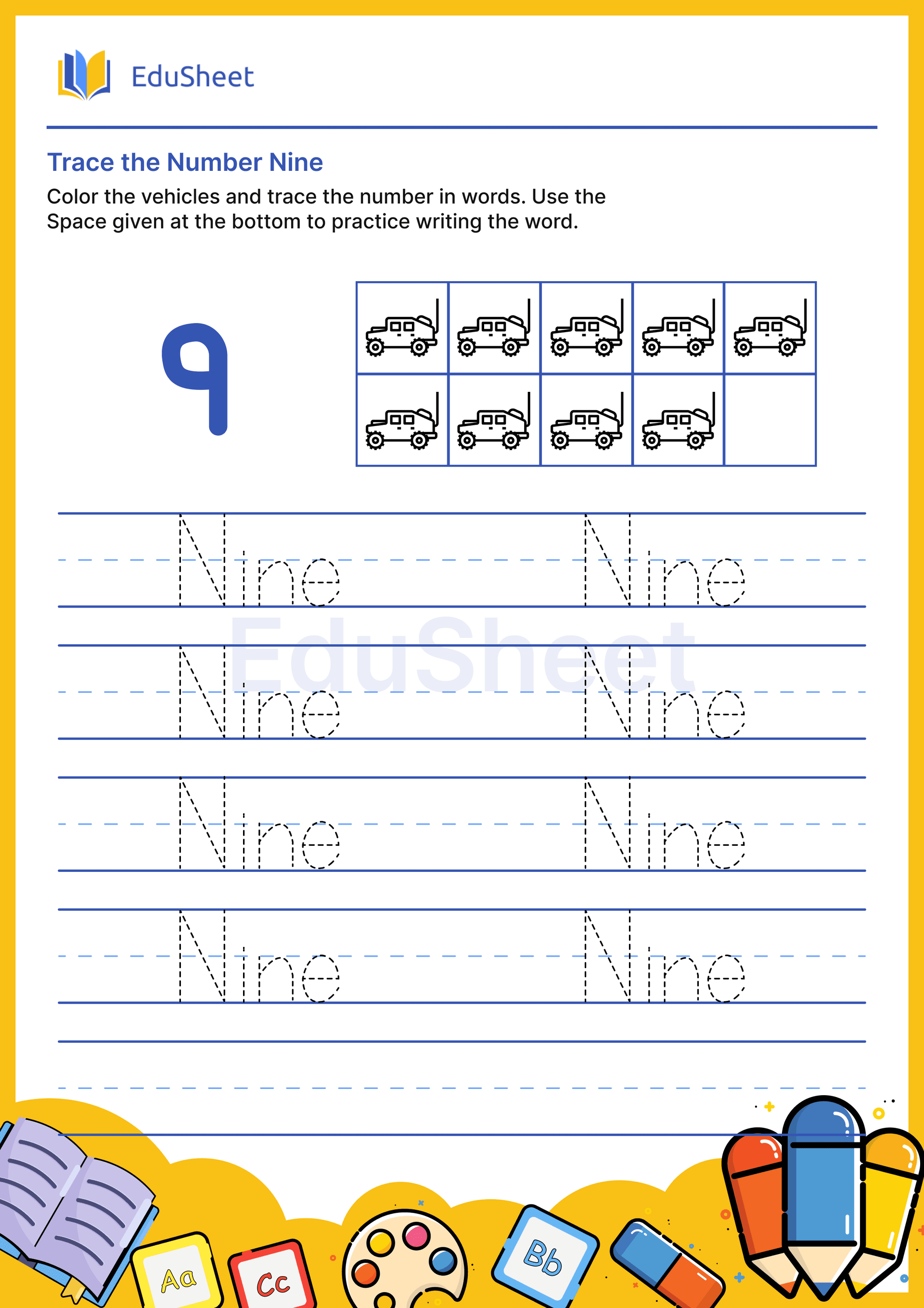 Trace vehicles Numbers in Words "Nine"