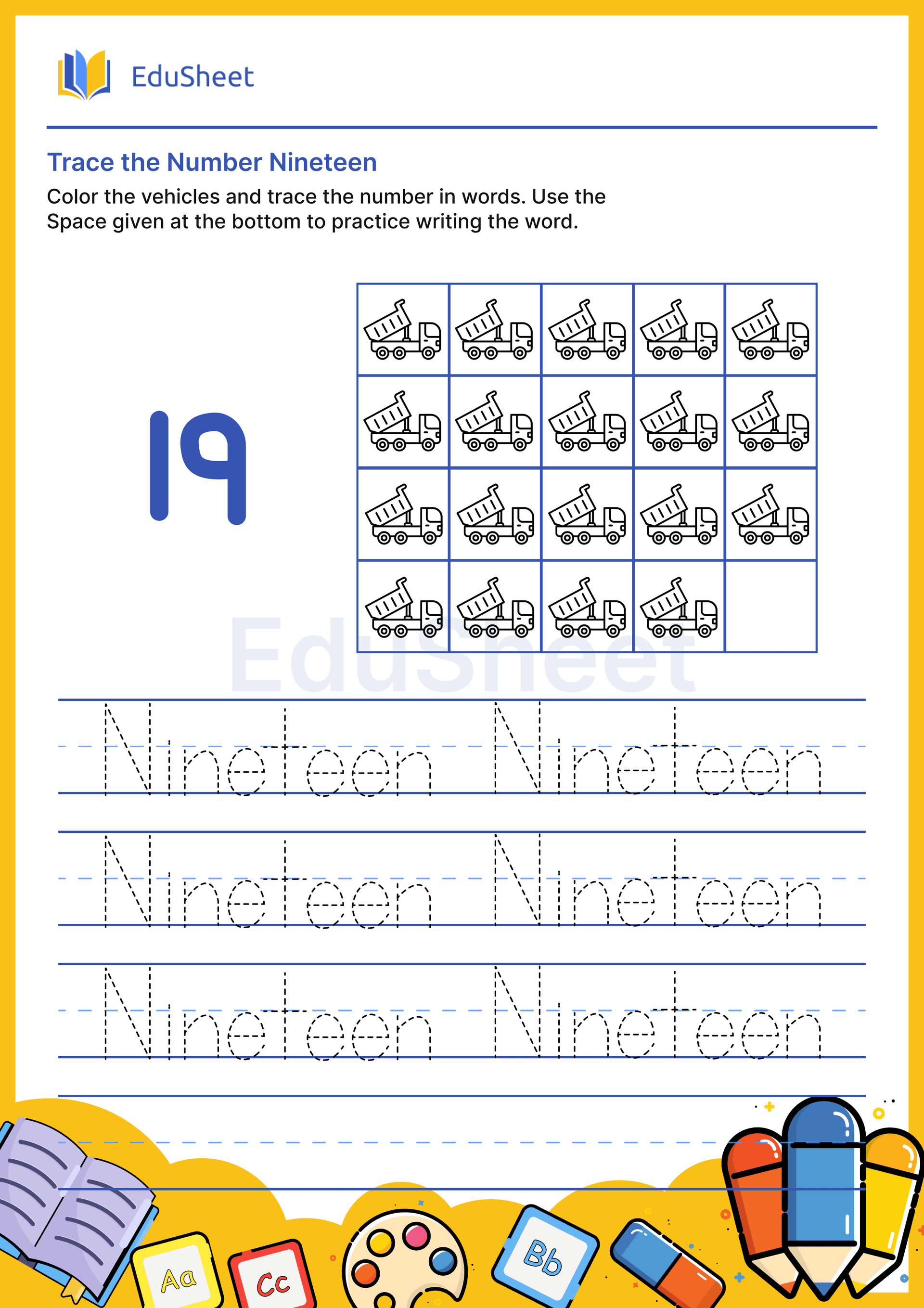 Trace vehicles Numbers in Words "Nineteen"