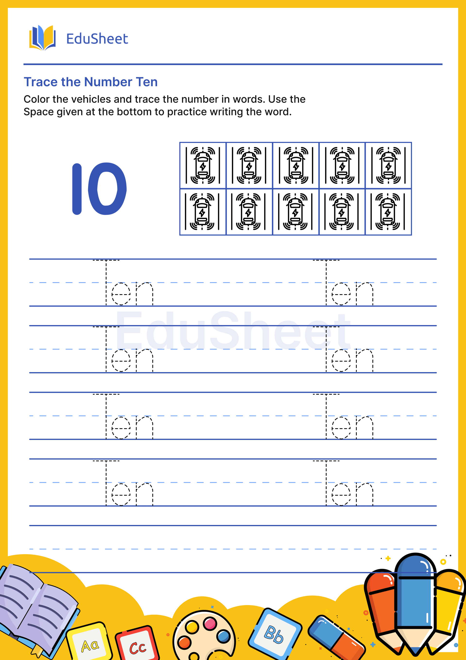 Trace vehicles Numbers in Words "Ten"