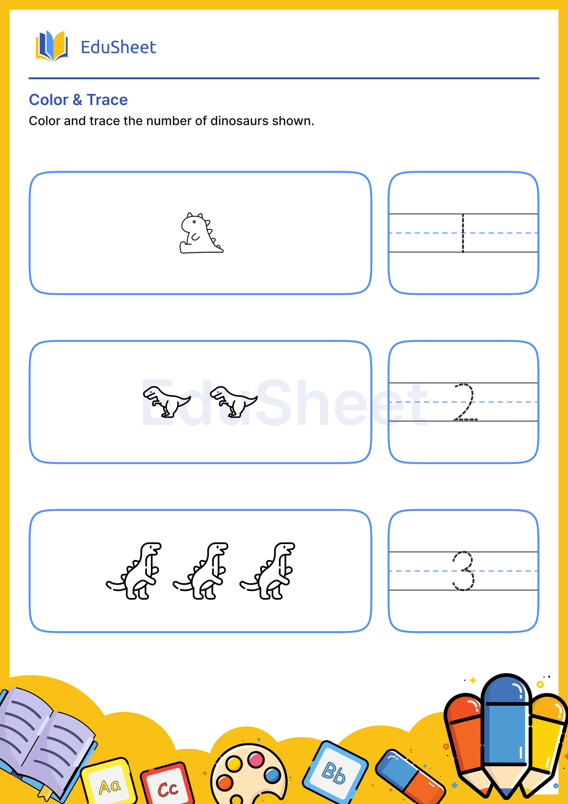 Color dinosaurs and Trace Numbers 6