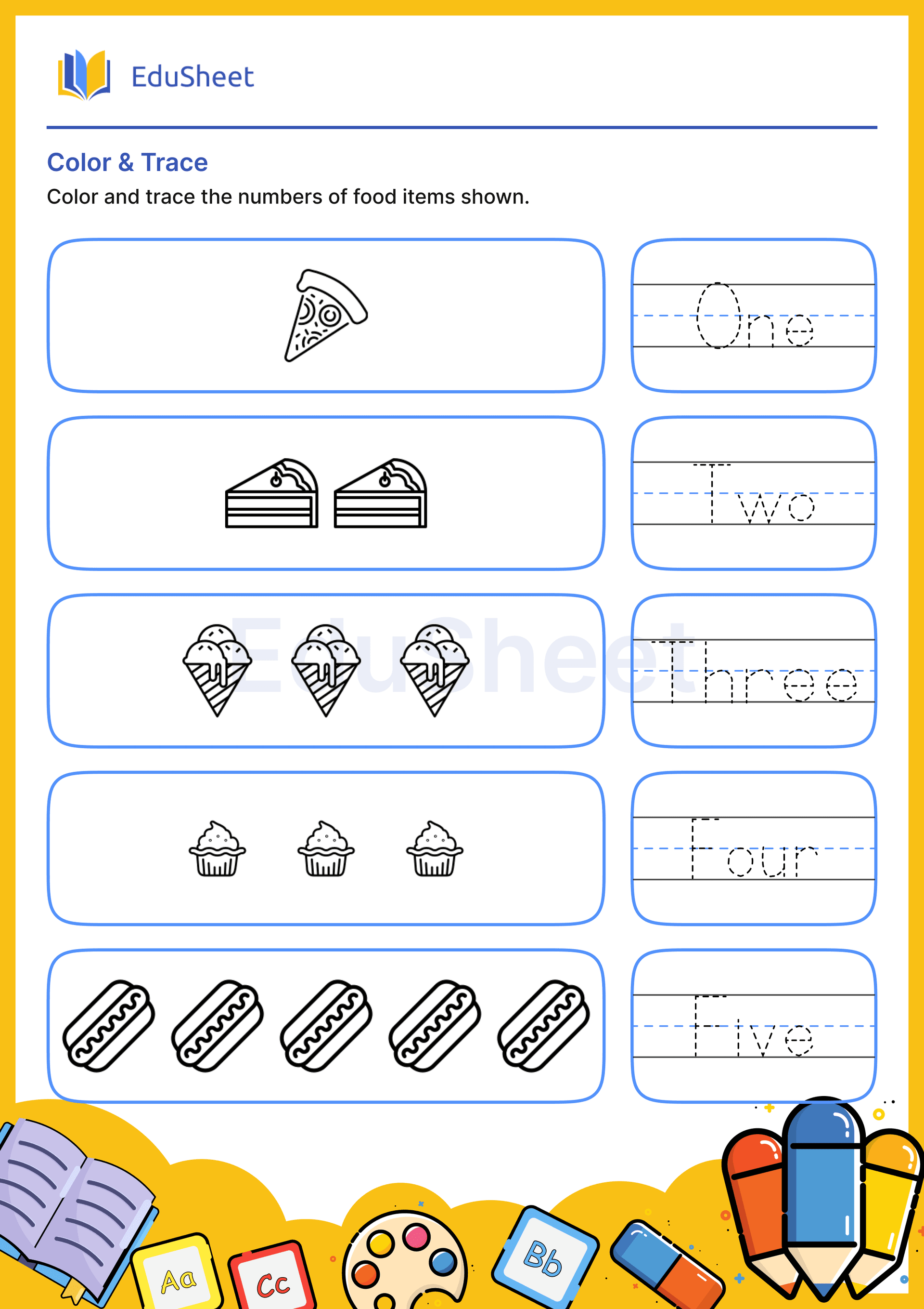 Color Food Items and Trace Words 3
