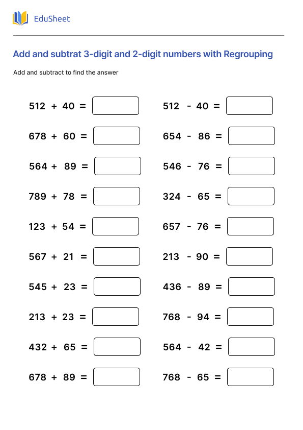 Add and subtrat 3-digit and 2-digit numbers with Regrouping