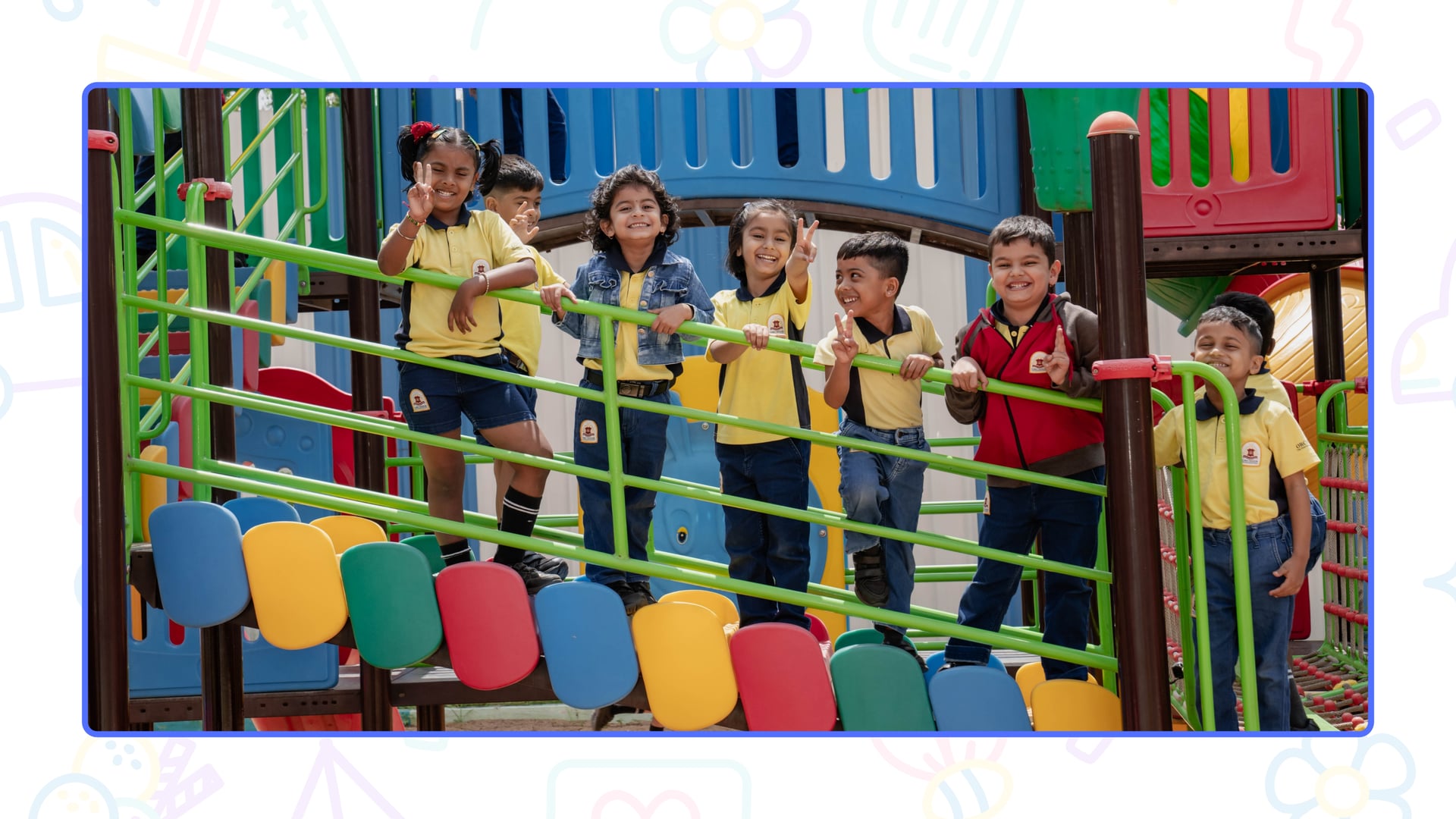 Nursery children smiling and interacting confidently during playtime at school