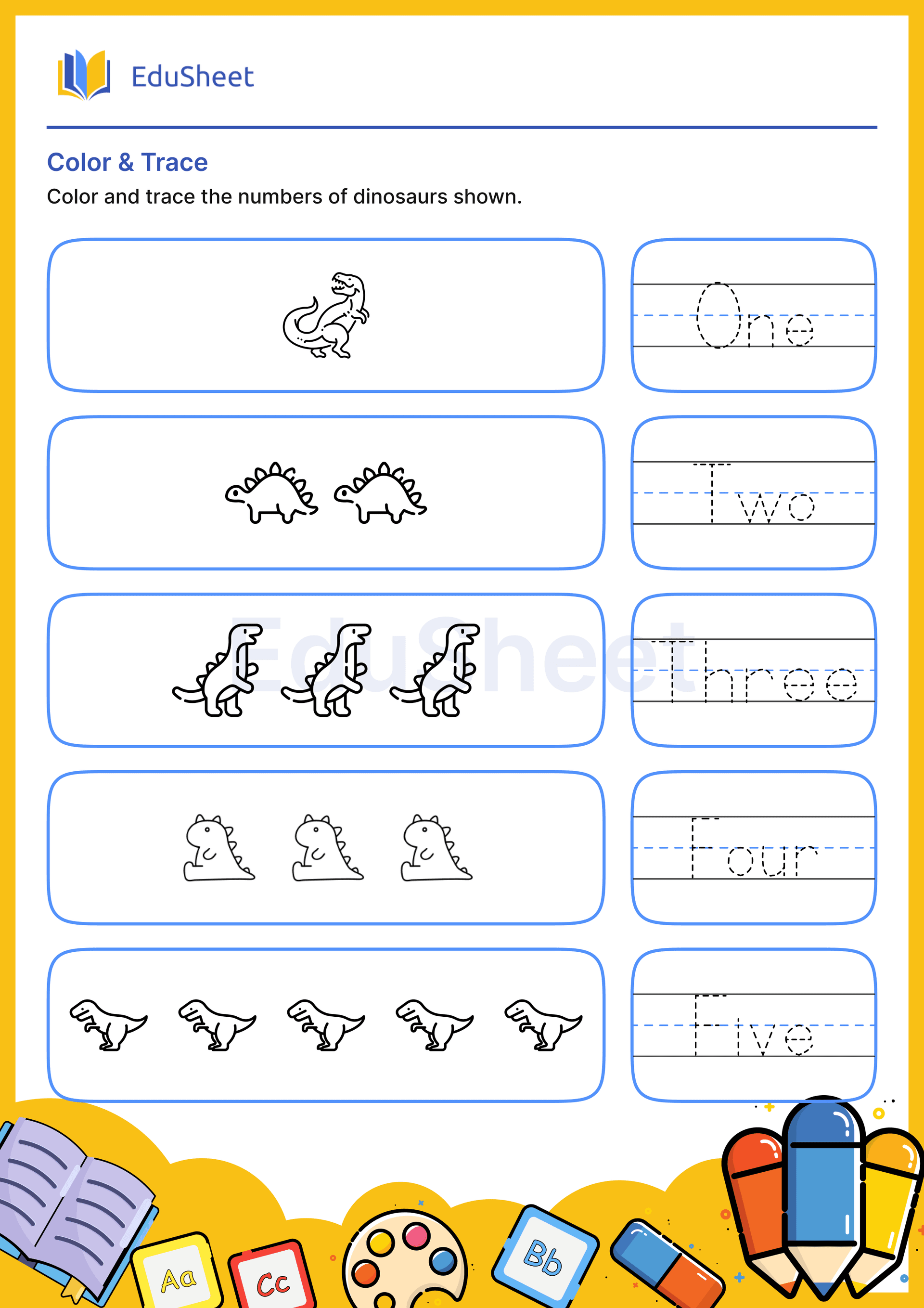 Color Dinosaurs and Trace Word Forms 5 Color Dinosaurs and Trace Word Forms 5