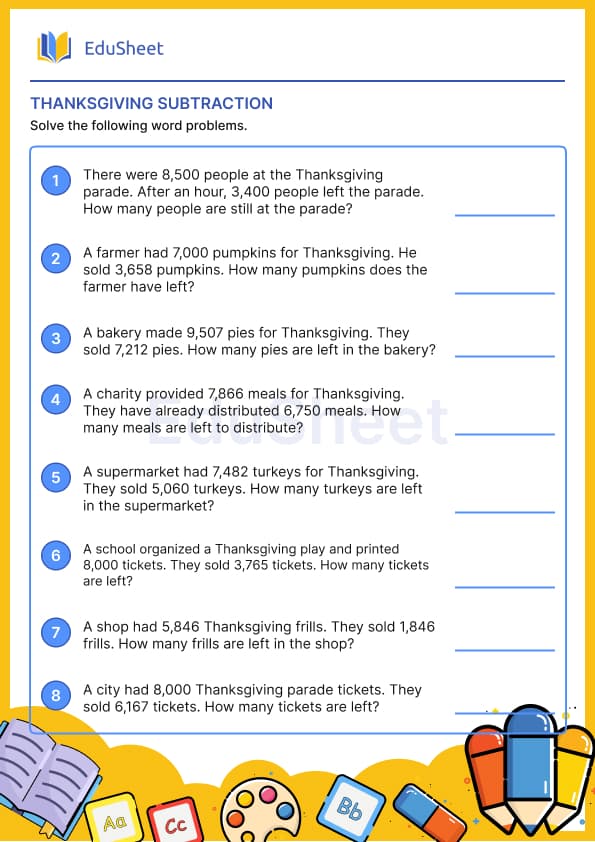 Thanksgiving subtraction Thanksgiving subtraction