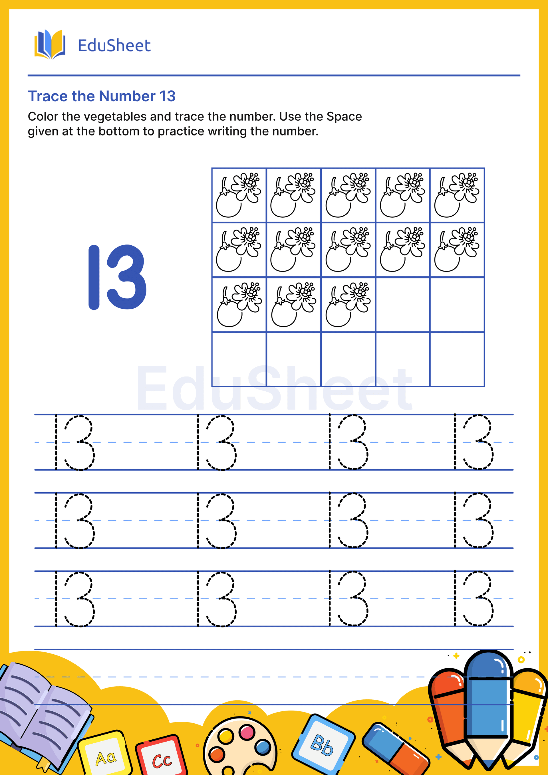 Trace the Number of vegetables 13 Trace the Number of vegetables 13