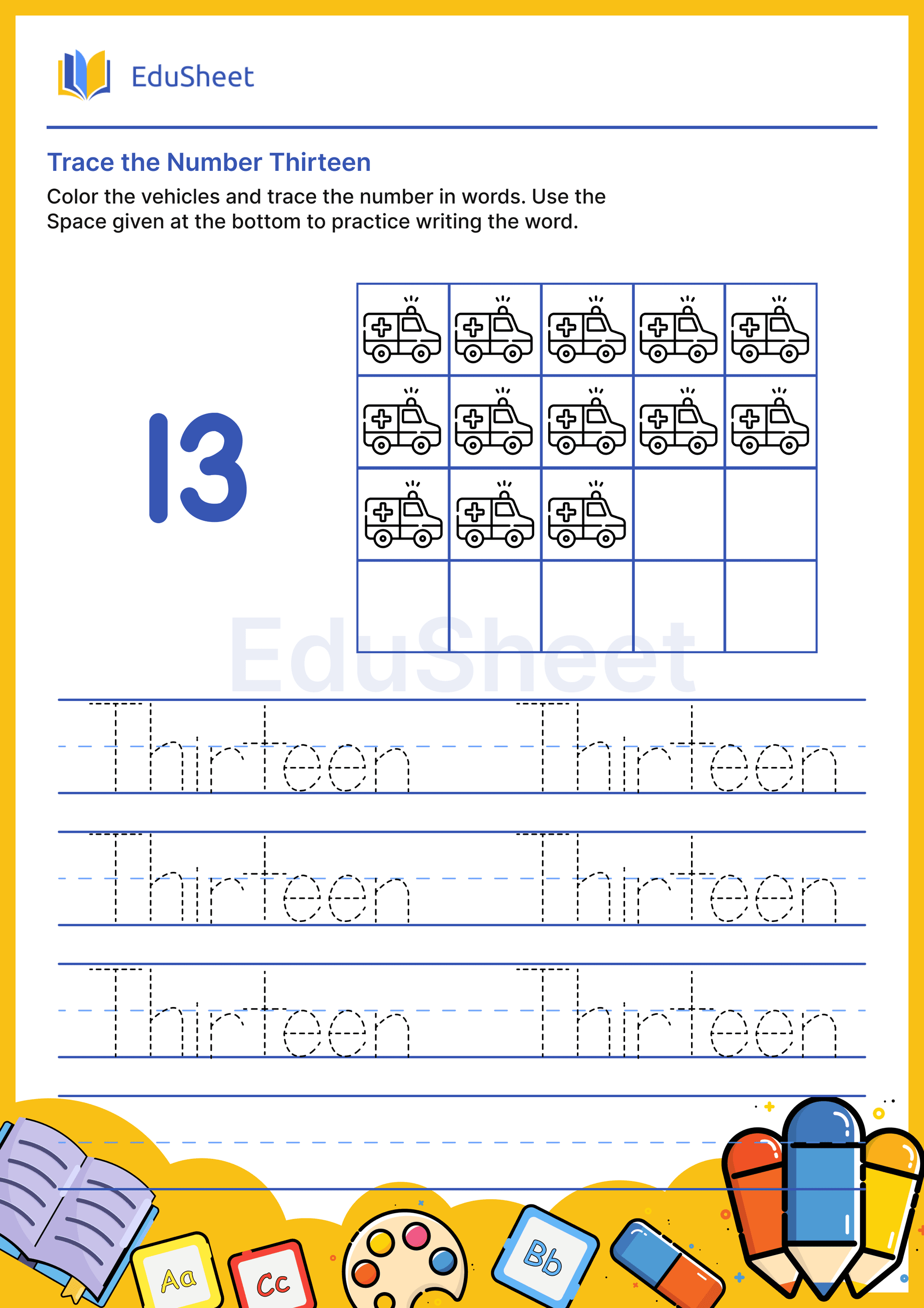 Trace vehicles Numbers in Words "Thirteen" Trace vehicles Numbers in Words "Thirteen"