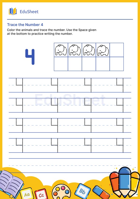 Trace the number 4 Trace the number 4