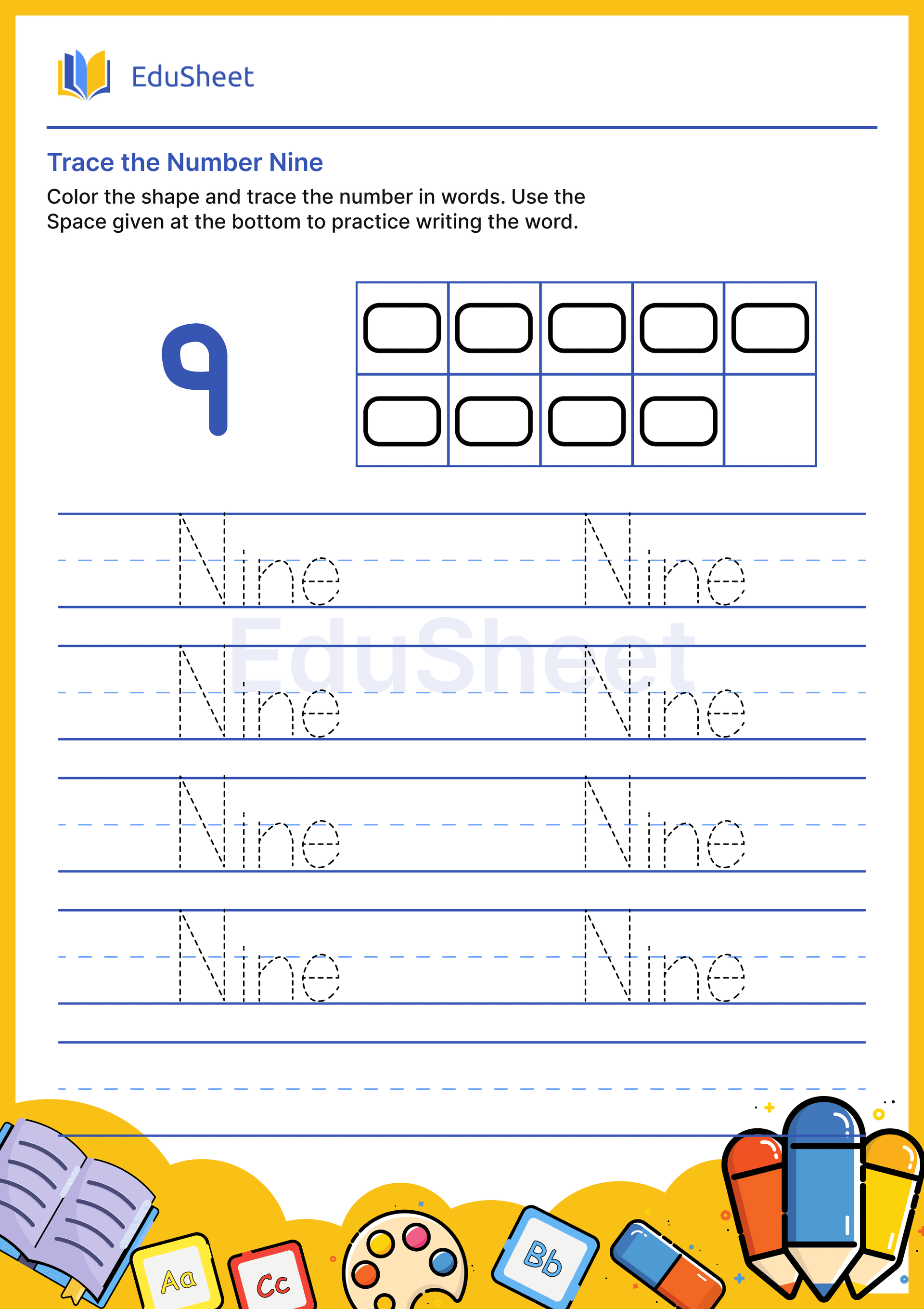 Trace Shape Numbers in Words "Nine" Trace Shape Numbers in Words "Nine"