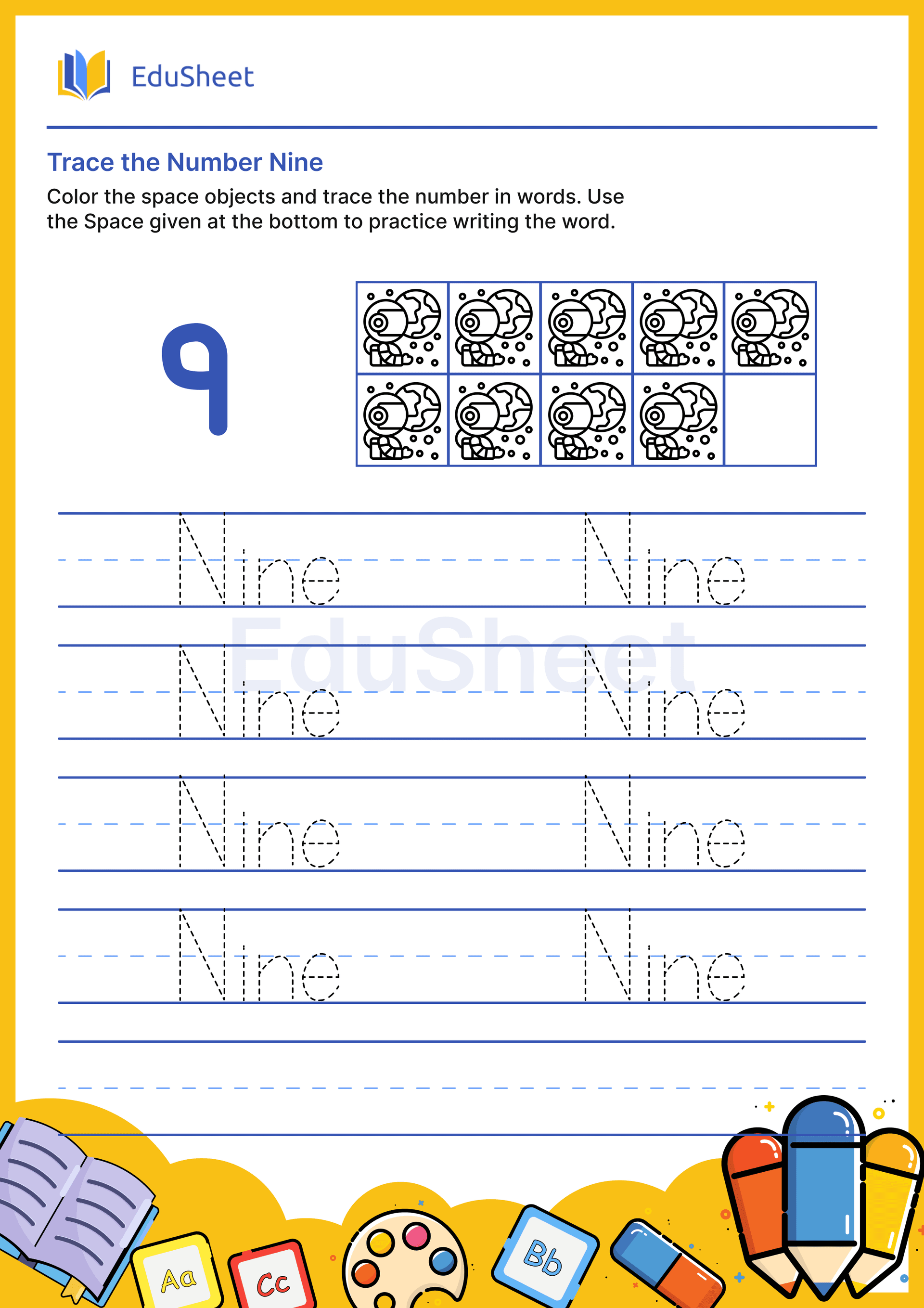 Trace space objects Numbers in Word "Nine" Trace space objects Numbers in Word "Nine"