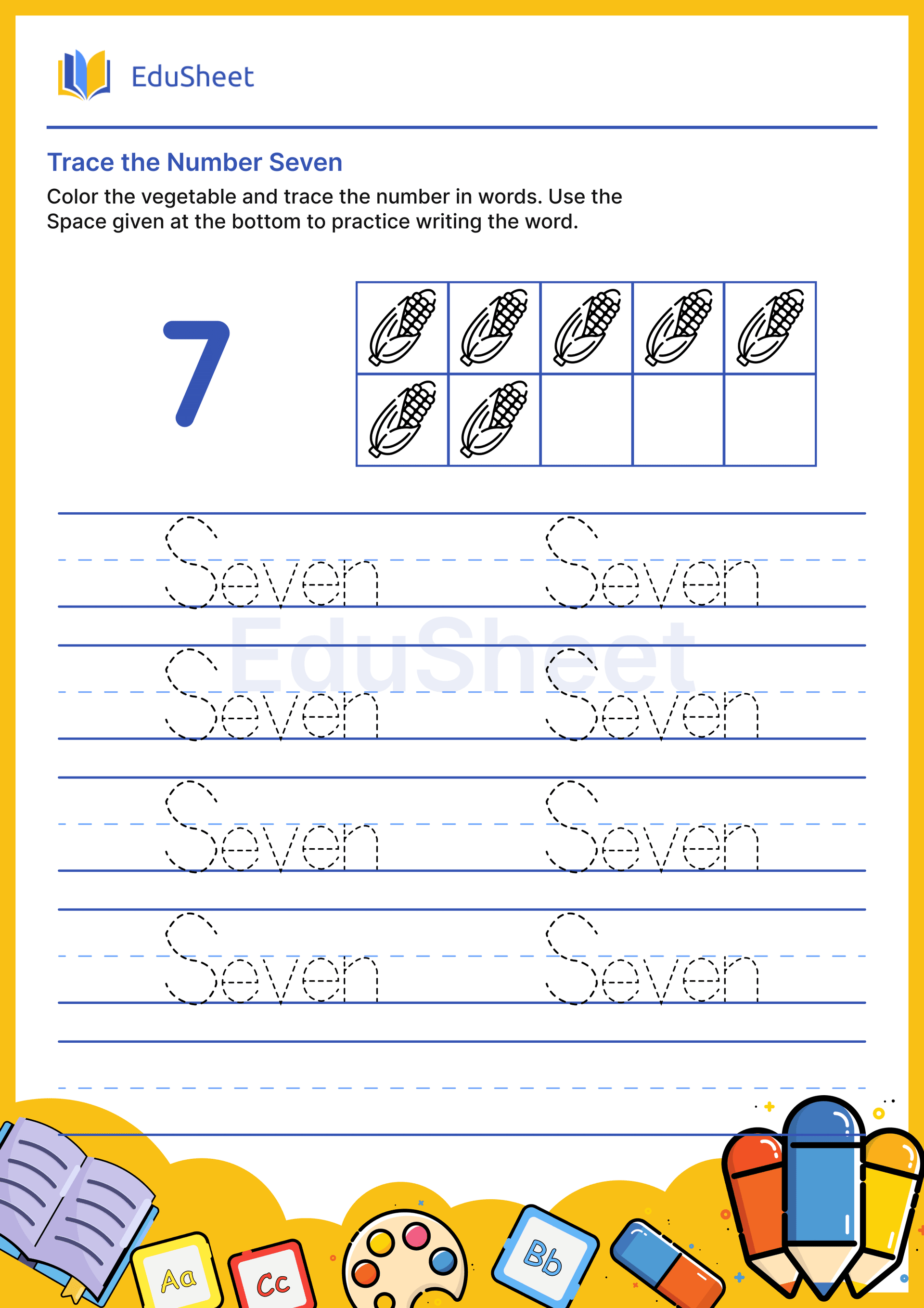 Trace vegetables Numbers in word "Seven" Trace vegetables Numbers in word "Seven"