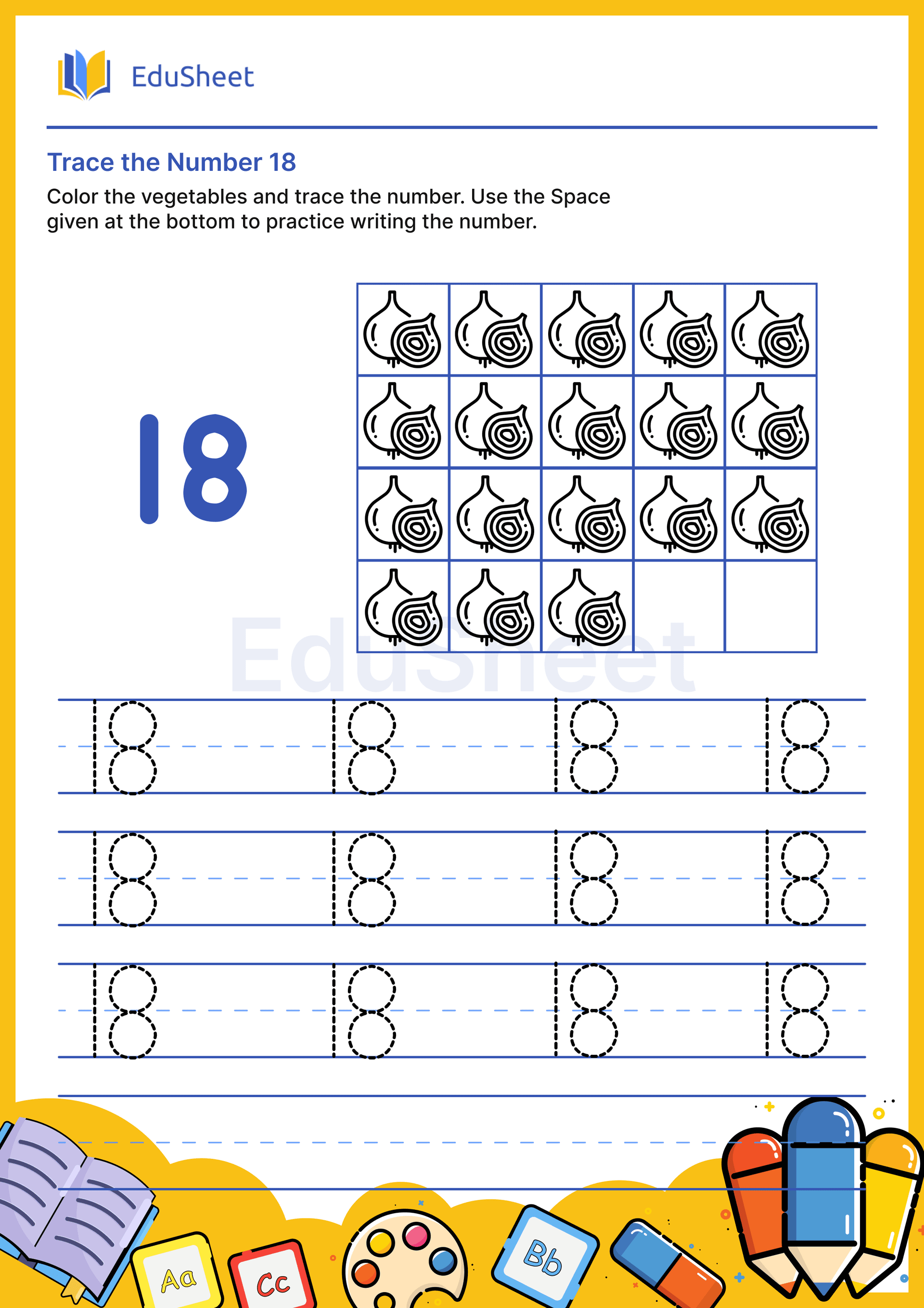 Trace the Number of vegetables 18 Trace the Number of vegetables 18