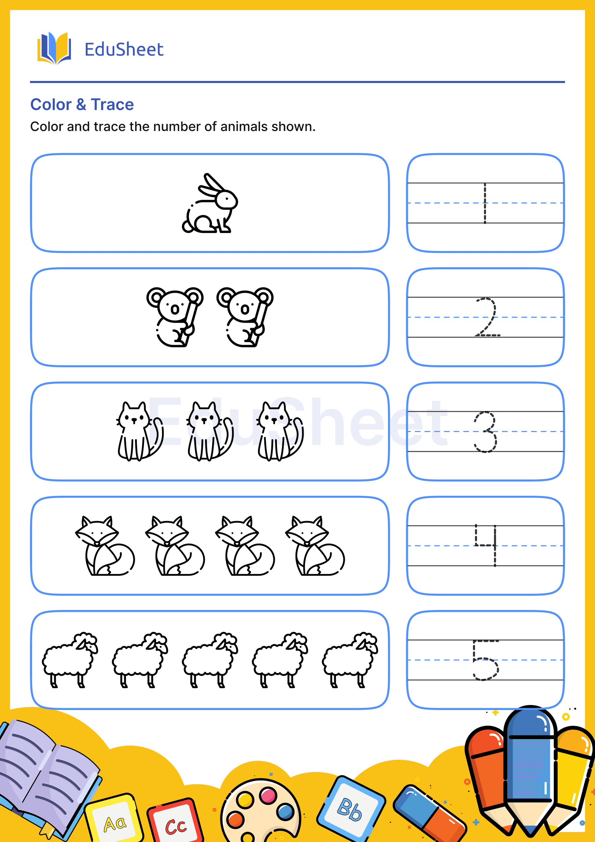 Color Animals and Trace Numbers 19 Color Animals and Trace Numbers 19