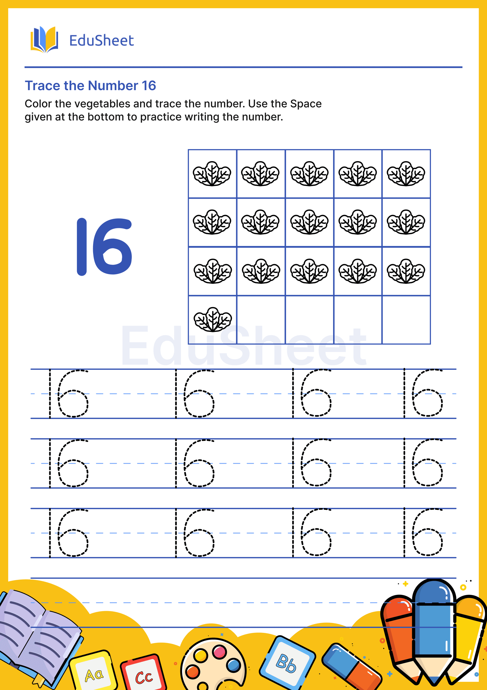 Trace the Number of vegetables 16 Trace the Number of vegetables 16