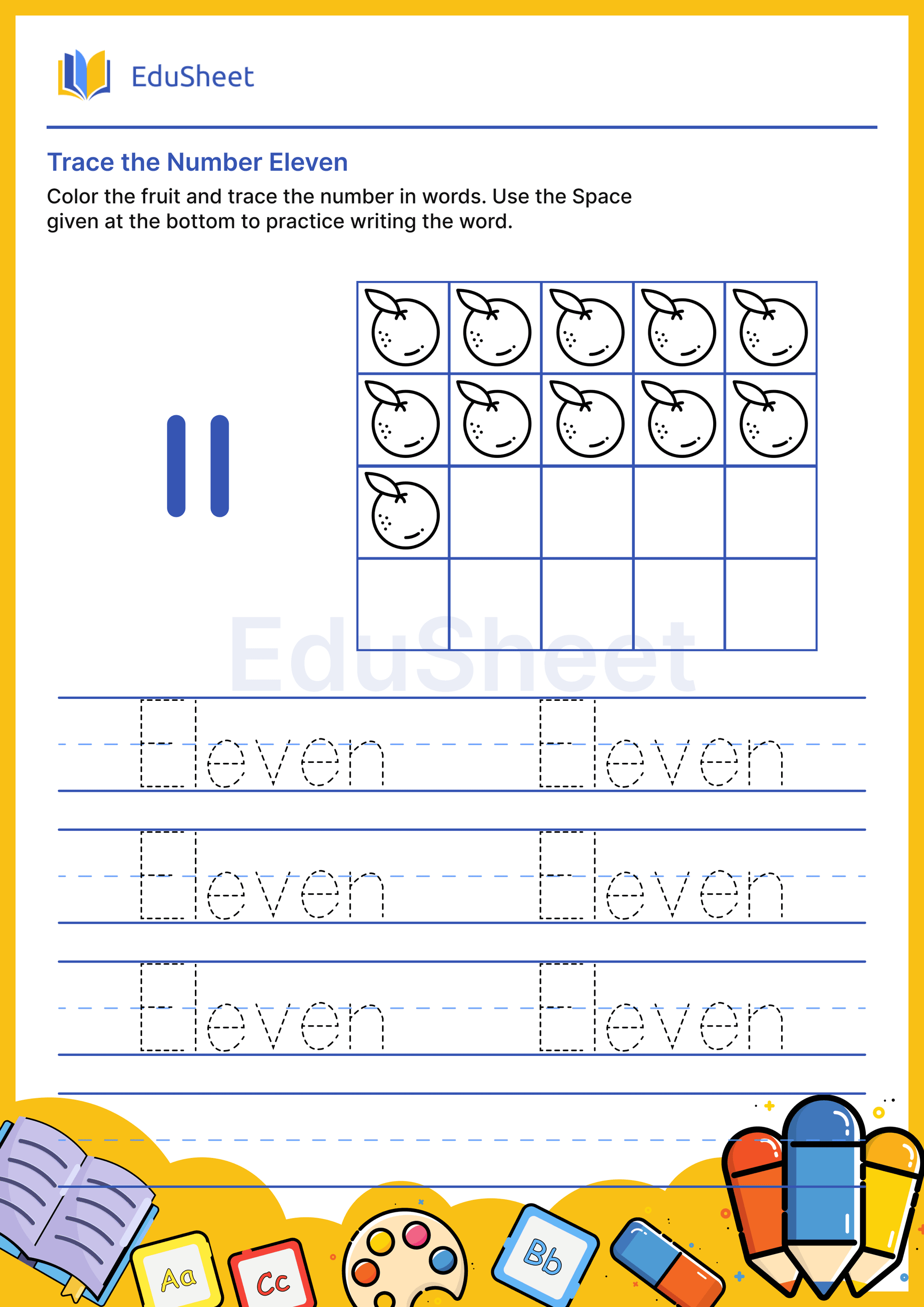 Trace fruits Numbers in Word "Eleven" Trace fruits Numbers in Word "Eleven"
