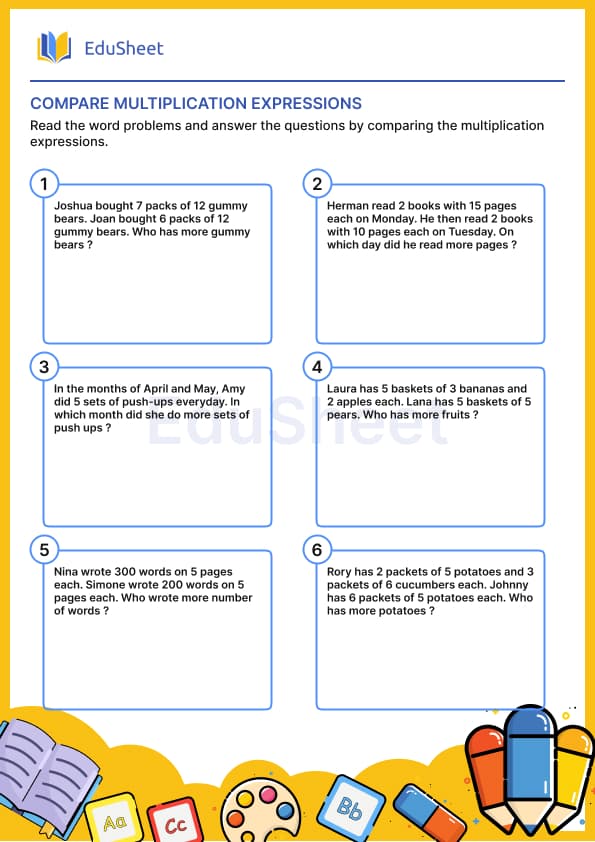 Compare the multiplication expression Compare the multiplication expression