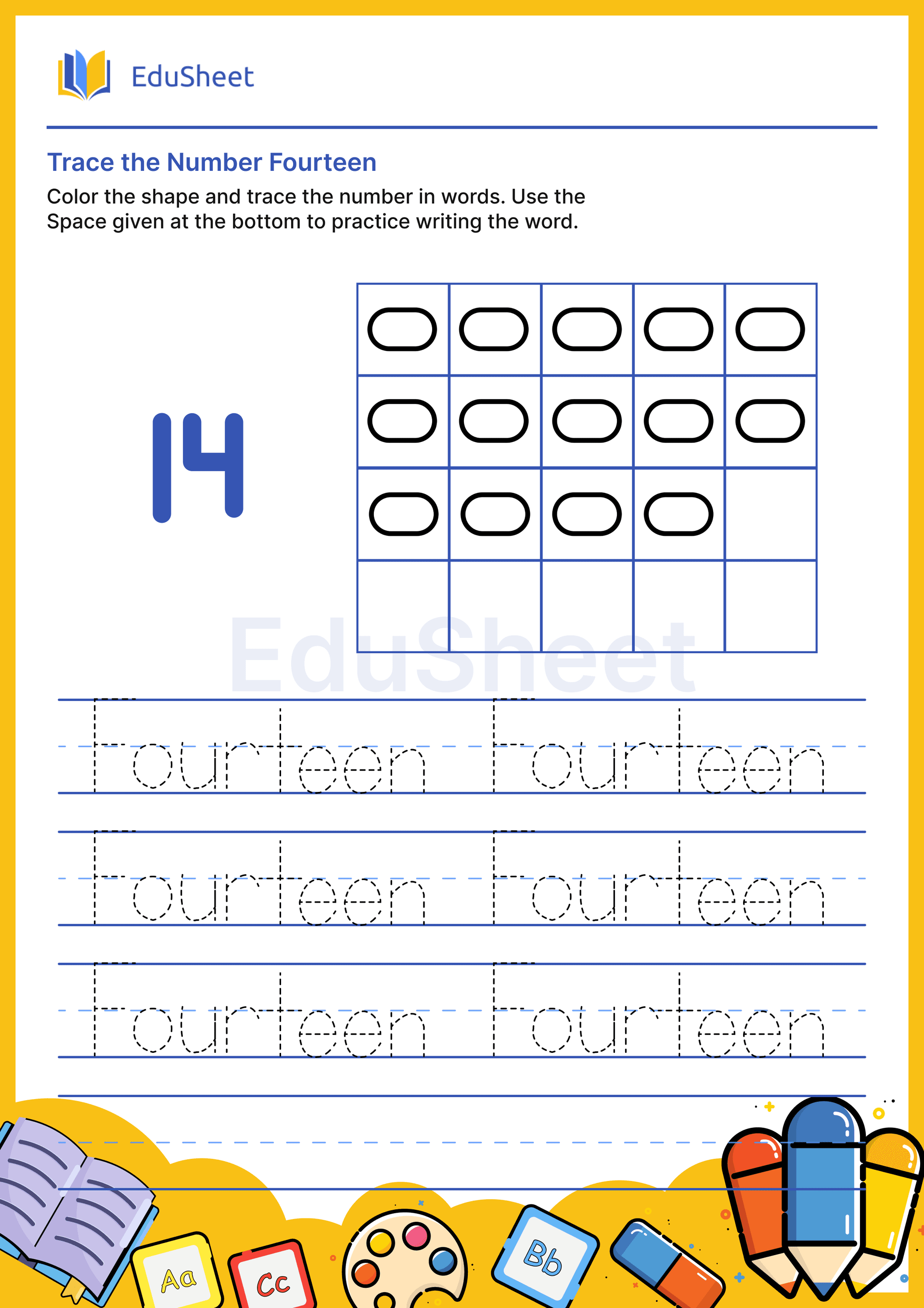 Trace Shape Numbers in Words "Fourteen" Trace Shape Numbers in Words "Fourteen"