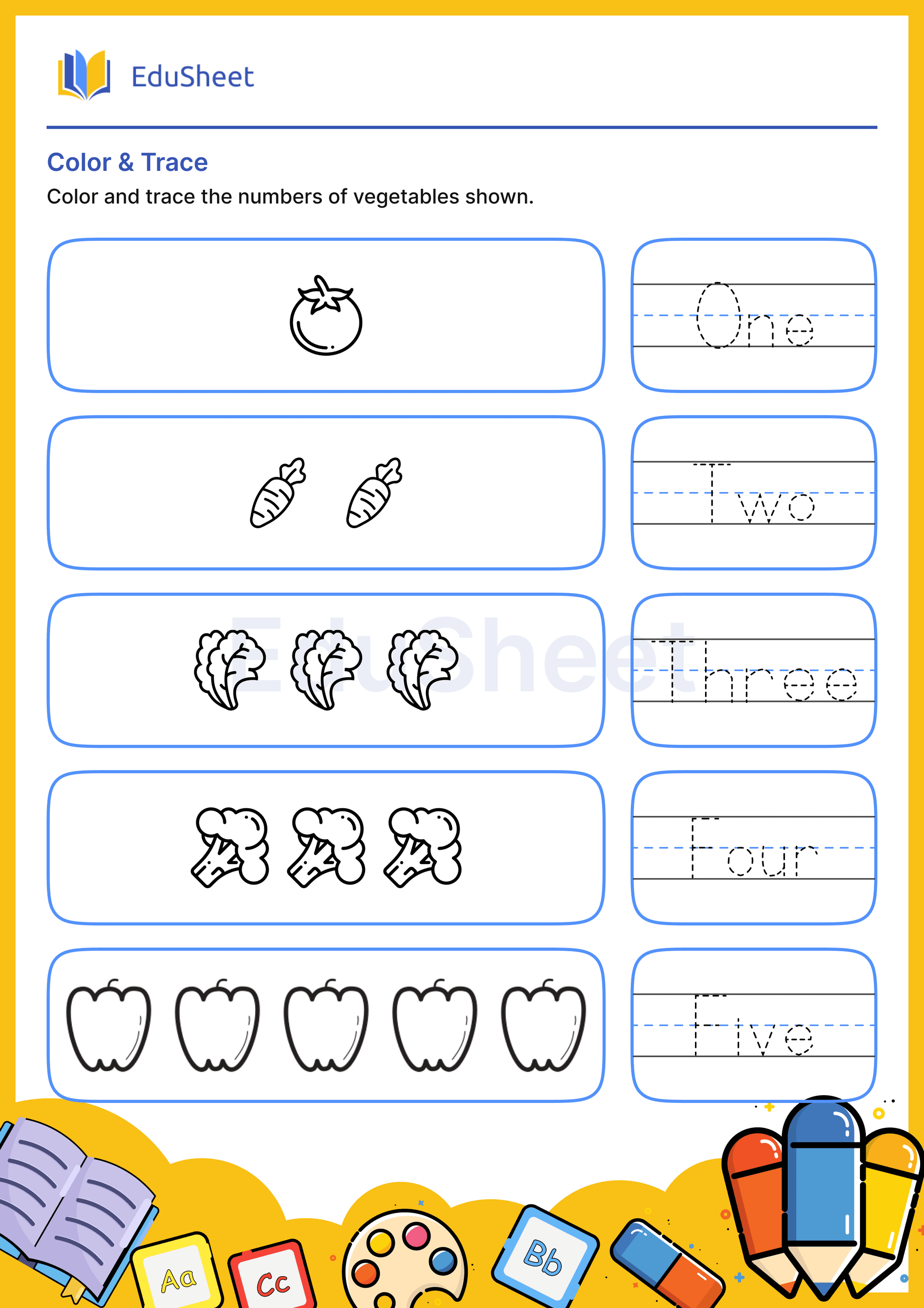 Color Vegetables and Trace Words 10 Color Vegetables and Trace Words 10