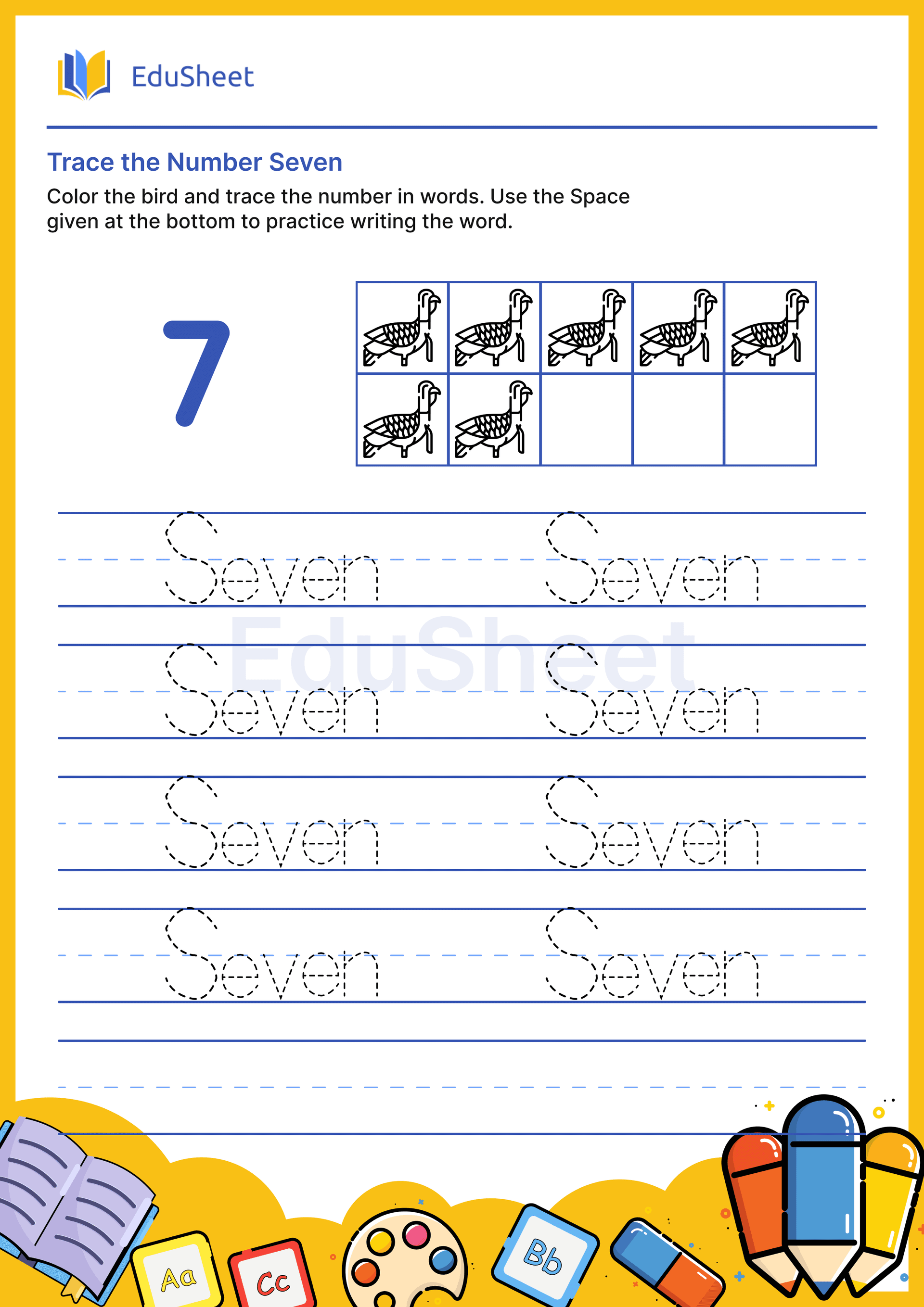 Trace Bird Numbers in Words "Seven" Trace Bird Numbers in Words "Seven"