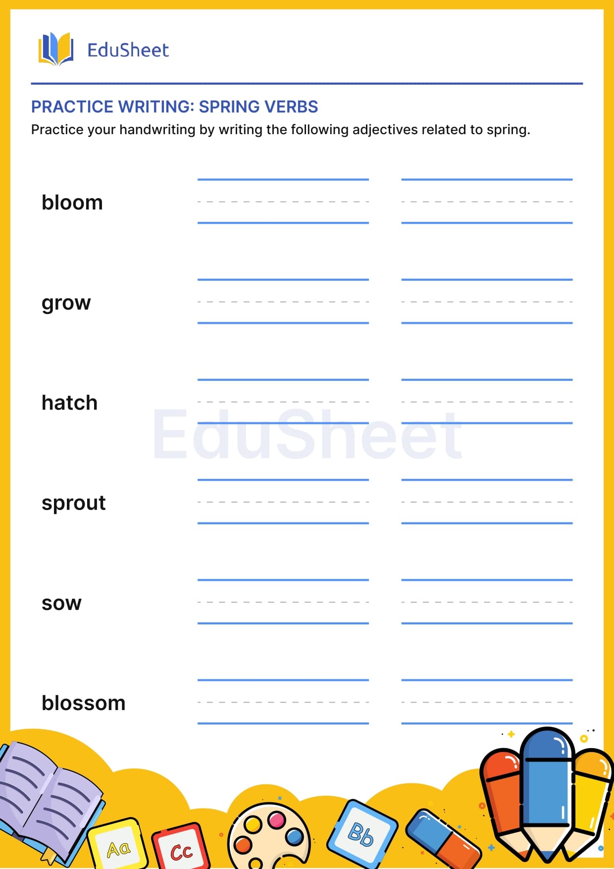 Practice writing : Spring Adjectives Practice writing : Spring Adjectives