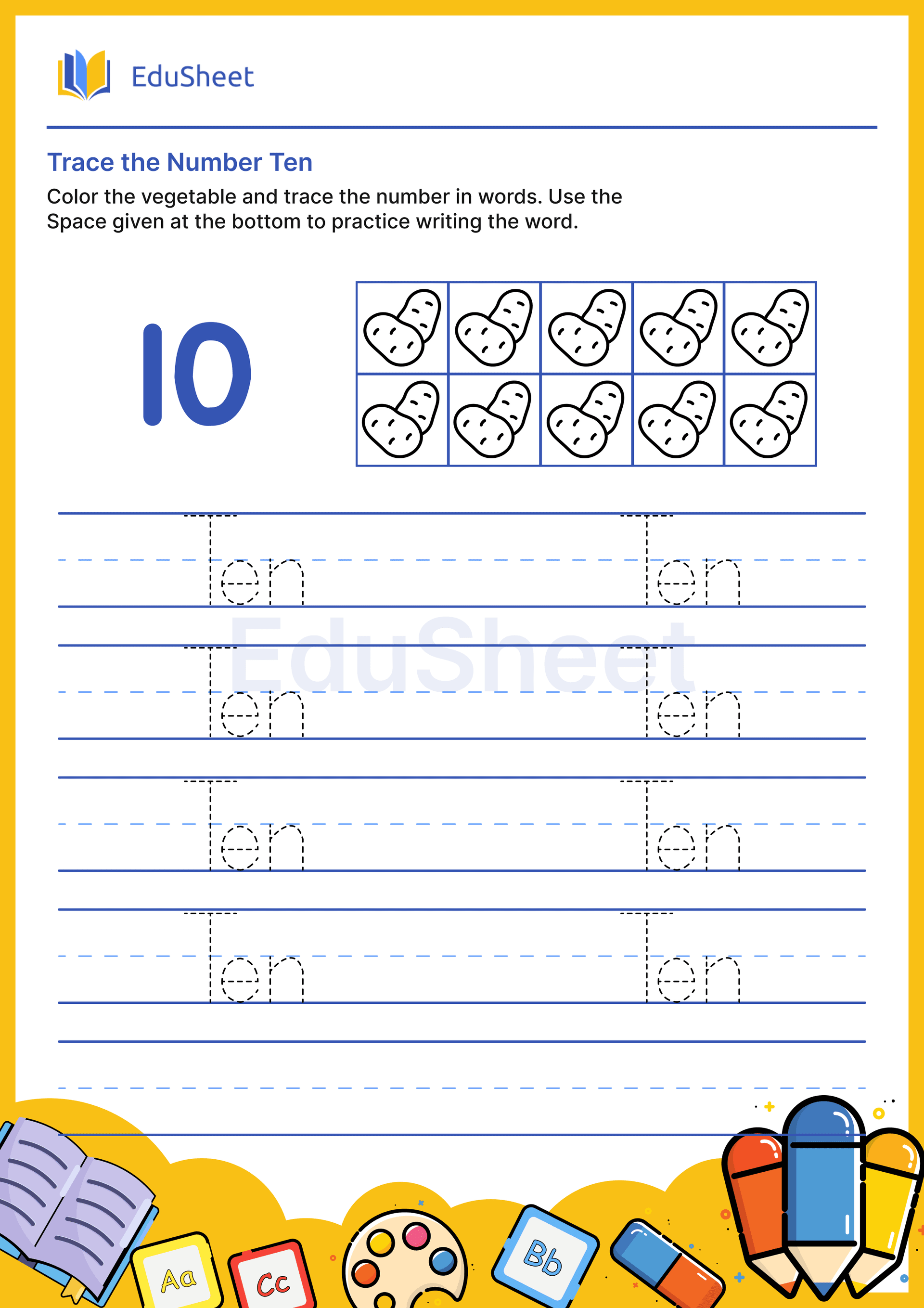 Trace vegetables Numbers in word "Ten" Trace vegetables Numbers in word "Ten"