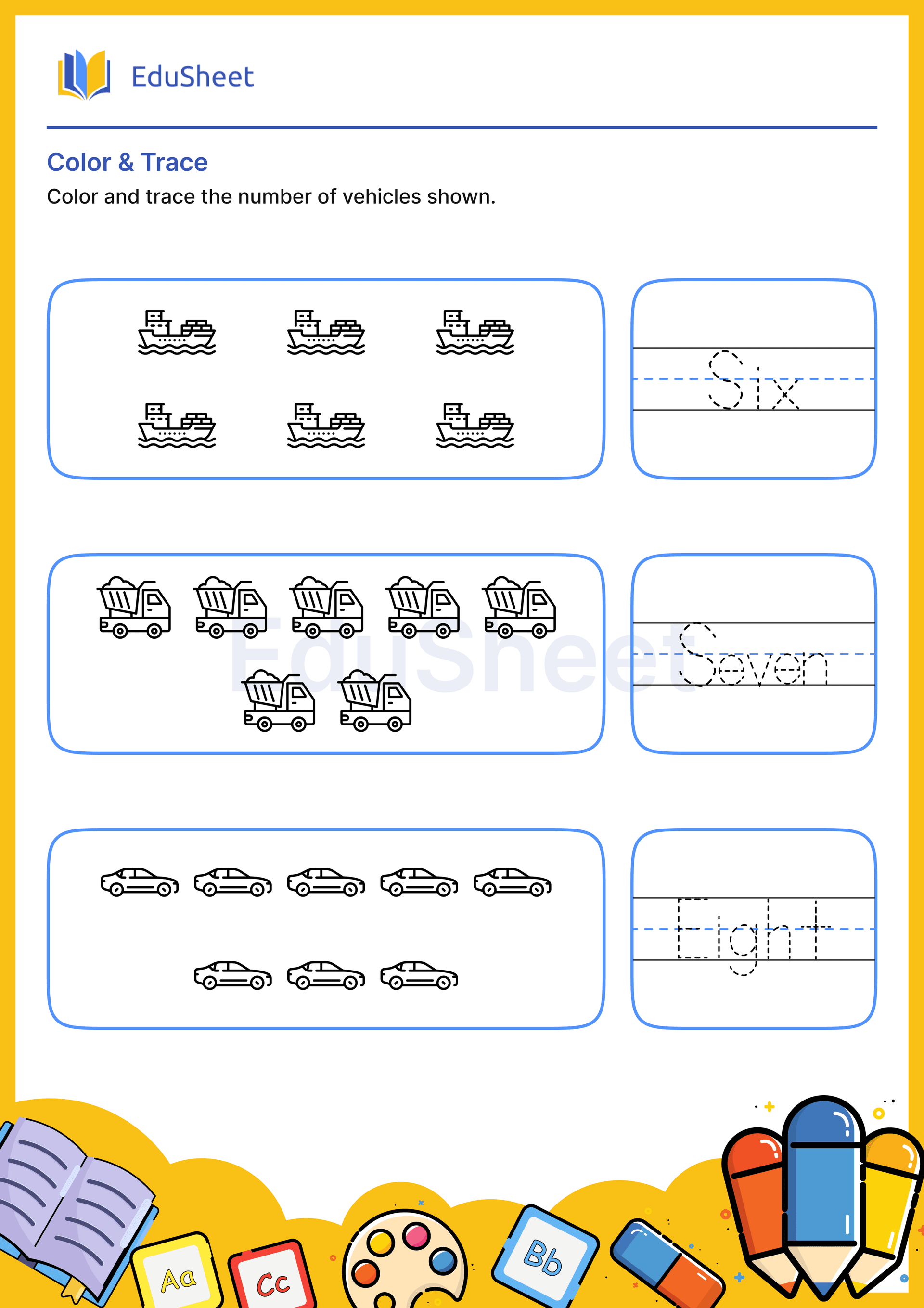 Color Vehicles and Trace Words 18 Color Vehicles and Trace Words 18