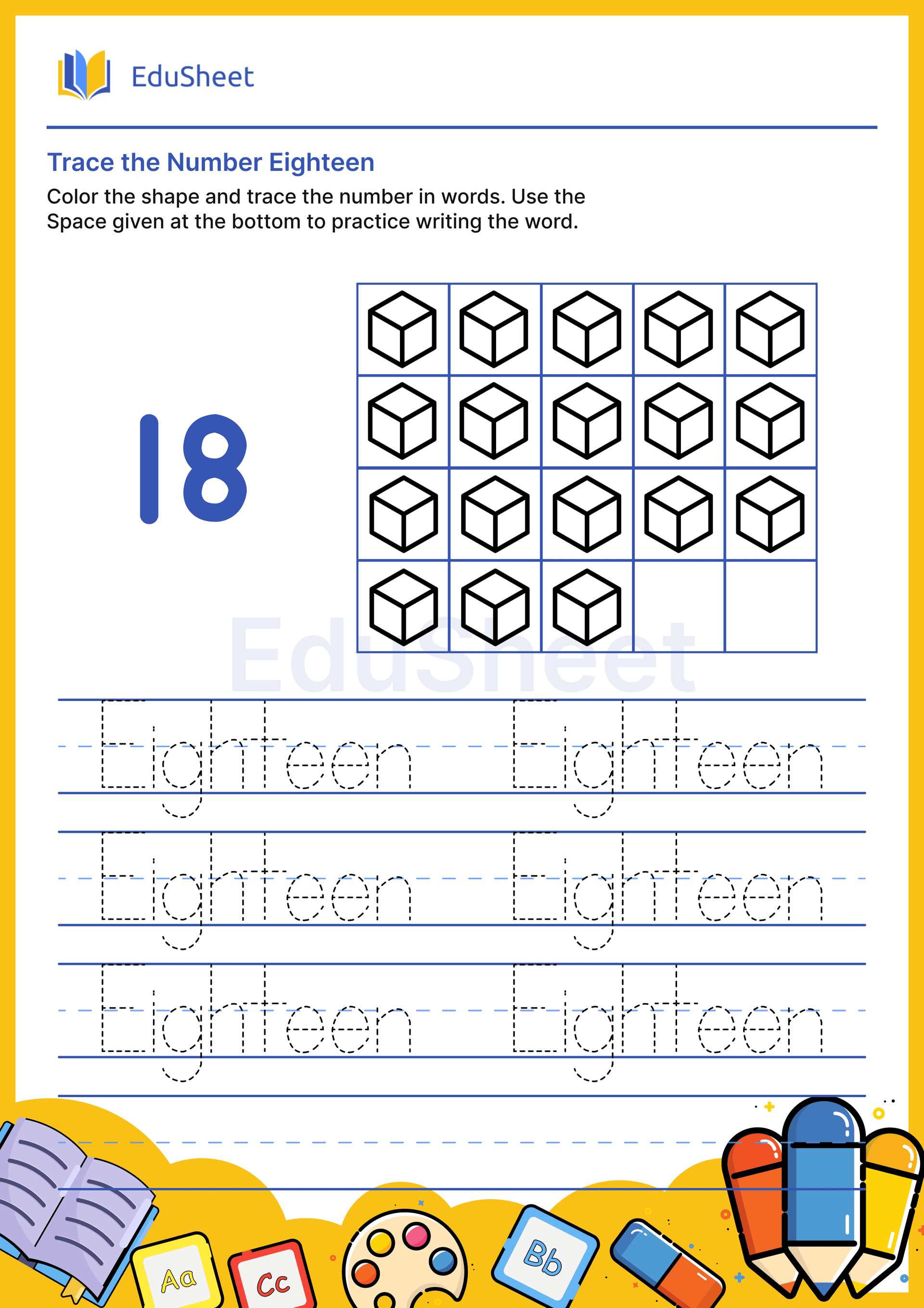 Trace Shape Numbers in Words "Eighteen" Trace Shape Numbers in Words "Eighteen"