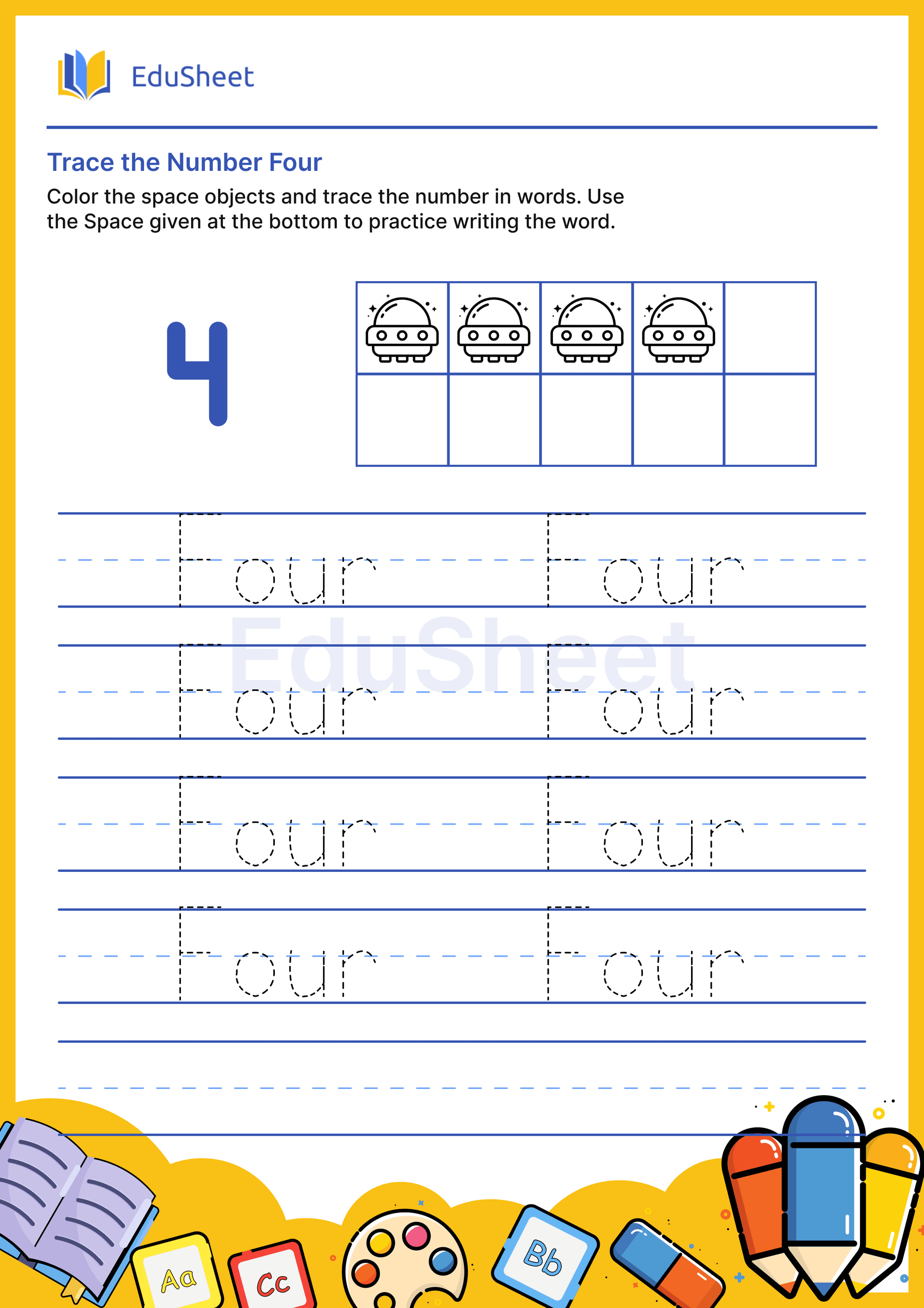 Trace space objects Numbers in Word "Four" Trace space objects Numbers in Word "Four"