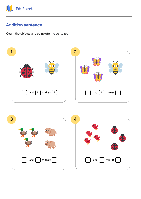 Addition sentence 3 Worksheets | Free Download at Orchids International